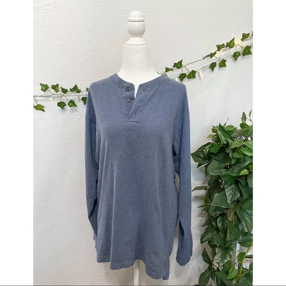 small blue heathered longsleeve button v neck top